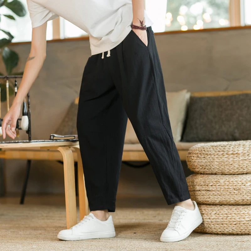 Men's Cotton Linen Drawstring Pants